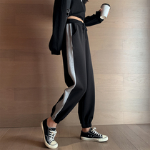 Spring Autumn Season Slim-to-Tide Sports Pants Women Small Sub Loose Buns Feet Casual Display Slim High Waisted Pants Black