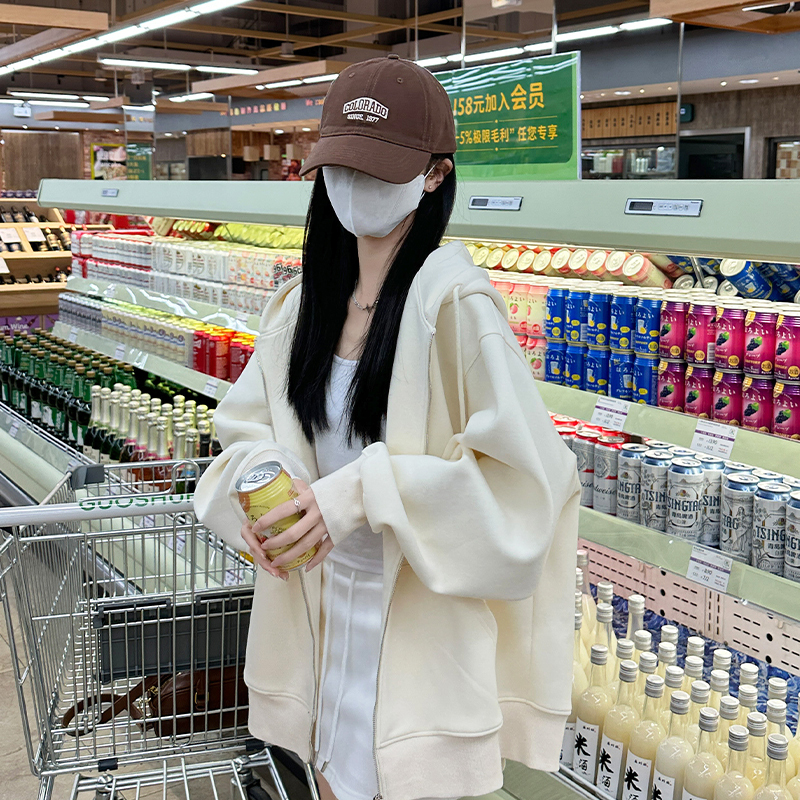 Milky White Hooded Sweatshirt Jacket for Women, Spring and Autumn 2026 New Style, Casual, Petite, Slimming, Couple Cardigan Top Milky White Hooded Sweatshirt Jacket for Women, Spring and Autumn 2026 New Style, Casual, Petite, Slimming, Couple Cardigan Top