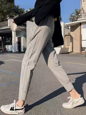 Gray sweatpants women's loose bunch feet 2021 new spring and autumn nine Joker autumn winter plus velvet casual lob pants