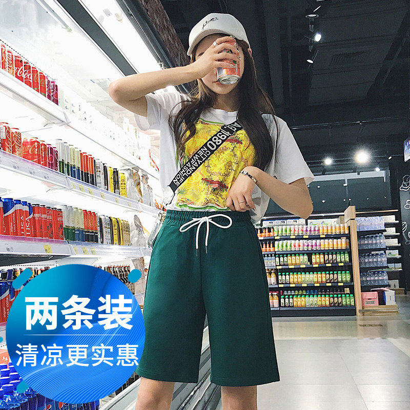 50% PANTS KOREAN VERSION LOOSE STRAIGHT CYLINDER THIN SPORTS SHORTS WOMEN SUMMER MEDIUM PANTS OUTSIDE WEARING STUDENT RUNNING BIG PANTS bf 