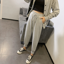 Grey Sports Pants Woman Loose Bunches SPRING FALL HIGH WAIST DISPLAY SLIM 100 LAP 90% SMALL TURNIP HARUN PANTS