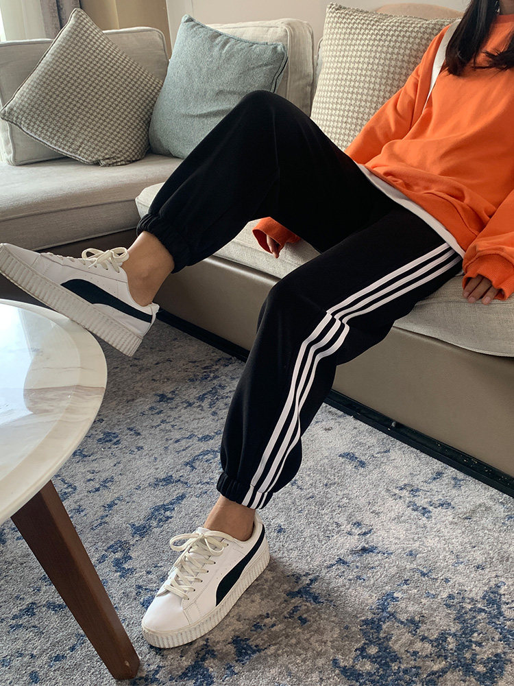 Spring and autumn thin sanitary pants women's loose drawstring feet pure cotton thin sweatpants nine points small casual pants All-cotton