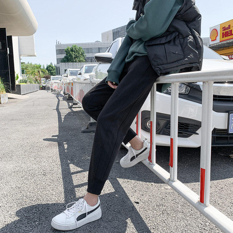 Sweatpants women's loose bundle feet spring and autumn thin cotton black slim nine points casual small feet harem long pants