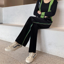 2021 New Black Gold Velvet Broadlegged Pants Woman Autumn Winter High Waist Straight Drum Pendant Sensation Foreign Air Drag Casual Pants