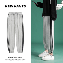 Spring and autumn sports pants womens loose toe gray high slim pants autumn and winter velvet casual pants