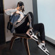 Black sweatpants for women petite nine-point high-waisted loose spring and autumn casual leggings sweatpants summer 2024 new style