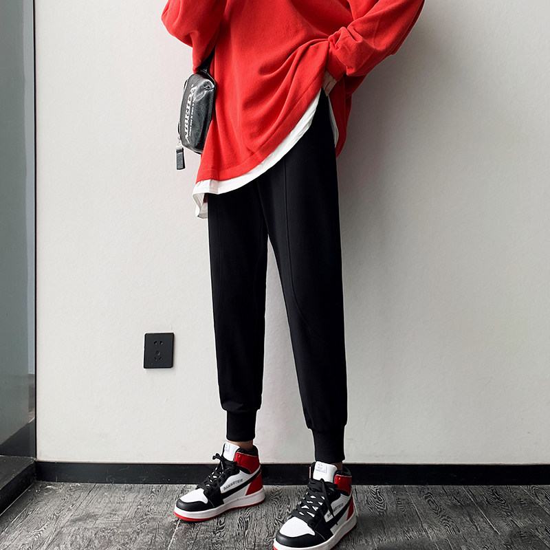 Sports pants women's loose beam feet casual spring and autumn cotton small lob pants nine points casual harem pants tide