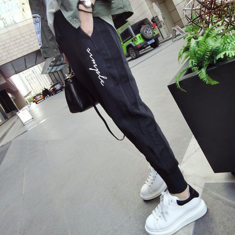 Sports pants wide loose beam feet female spring and autumn high waist and obvious lean students in tide thin casual Harlen pants