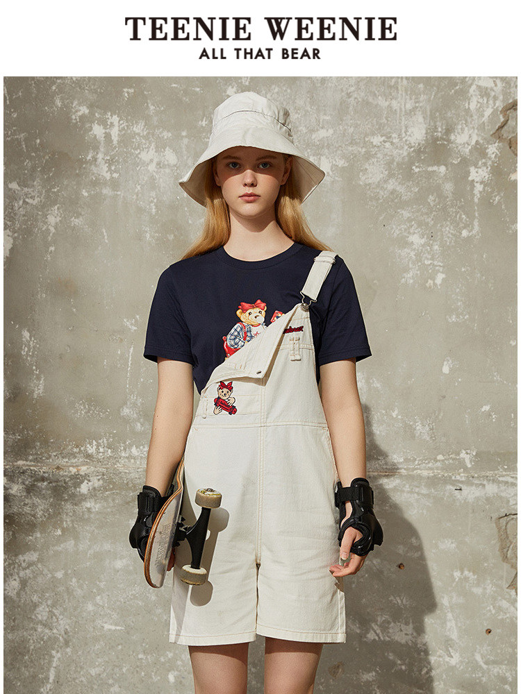 TeenieWeenie bear denim overalls overalls loose slim Korean version of the trendy age-reducing shorts women's summer