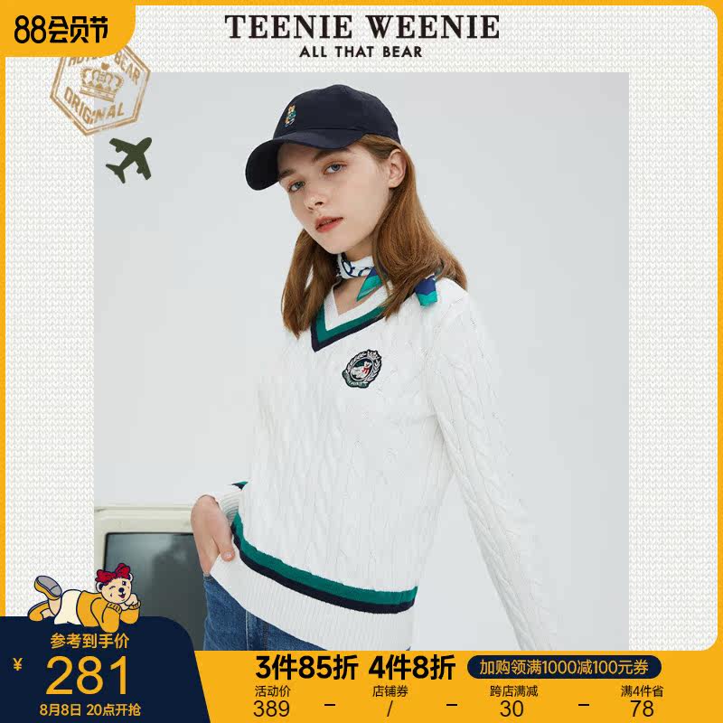 TeenieWeenie Bear V-collar Color Woman Color Color Color Woman College Wind Wind and Knitted Sweater
