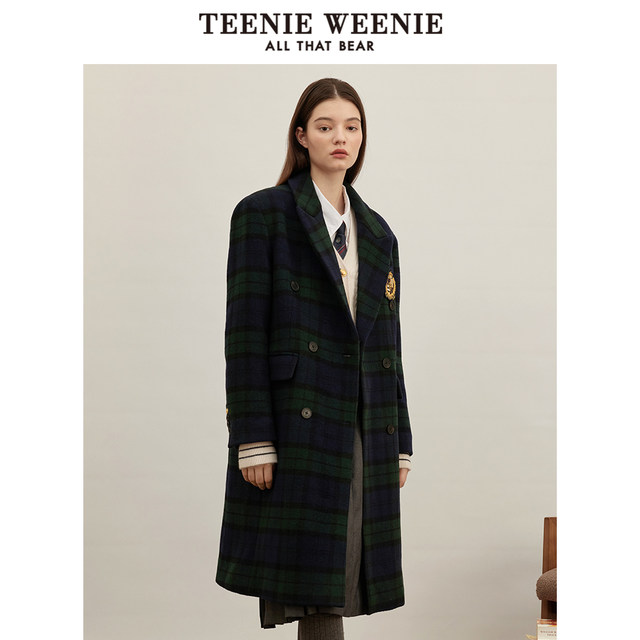 TeenieWeenie Bear Autumn and Winter Mid-Length Sheep Wool Coat Navy Blue Woolen Coat ເຄື່ອງນຸ່ງຜູ້ຍິງ