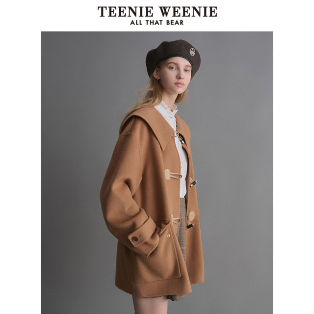 TeenieWeenie Bear Winter Sheep Wool Blended Large Lapel Jacket Woolen Coat Women's Top