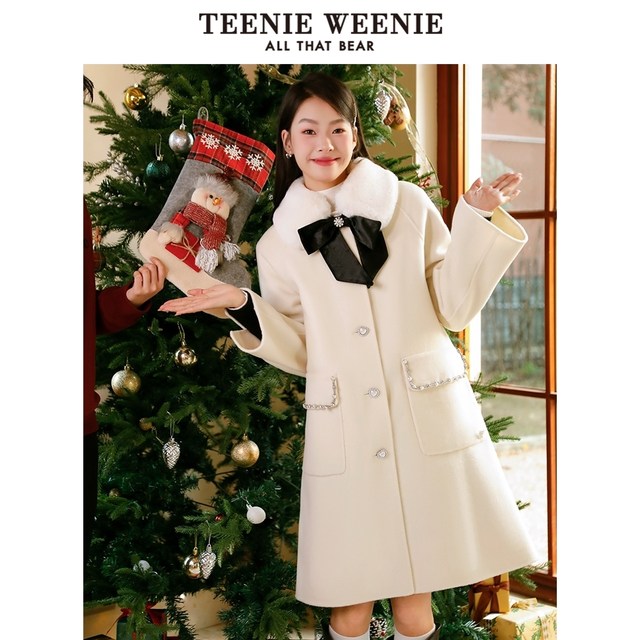 TeenieWeenie Bear Sheep Wool Double-sided Wool Overcoat Mid-length Preppy Style Autumn and Winter Women
