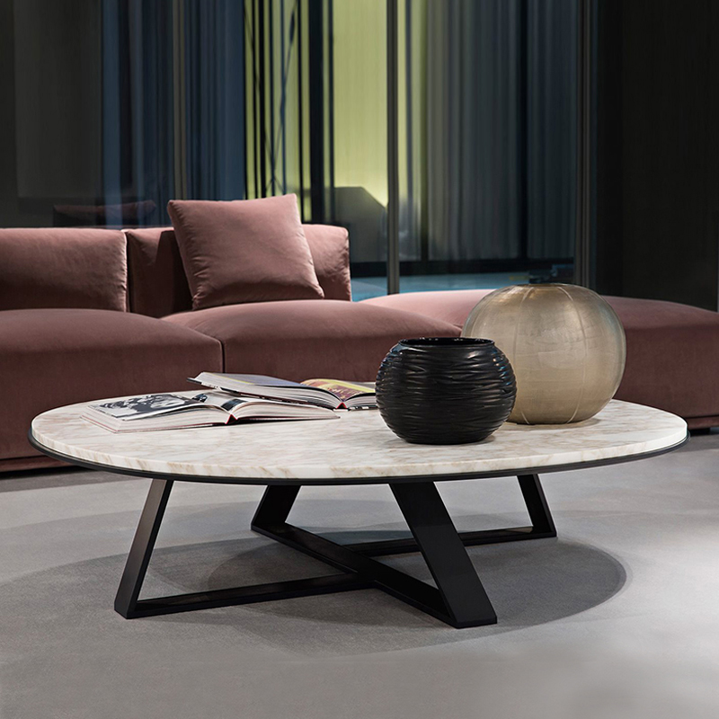 Nordic style marble tea table modern minimalist round stainless steel tea table edge several living room titanium alloy tea table