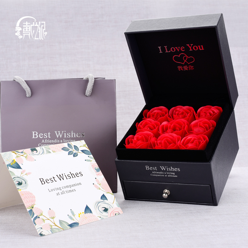 Rose Flower Gift Box Packaging Necklace Packaging Double mount Red Valentine's Day Rose Gift Upscale Containing Box