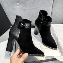 Martin boots female English style 2021 Autumn New thick heel Joker cotton shoes women winter plus velvet high heel boots spring and autumn single boots