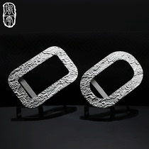 Custom foot silver belt buckle head pure silver 999 handmade men square smooth buckle business fashion pants waist belt hollowed out