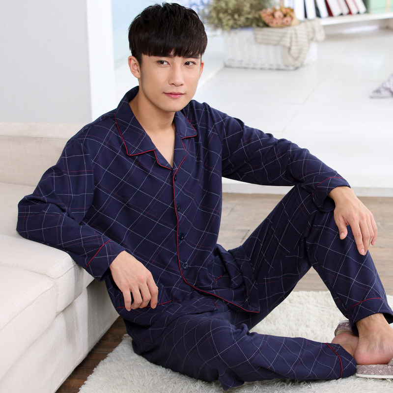 Men's pajamas spring and autumn pure cotton long sleeve high-sleeve thin can wear summer panel home suit