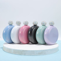 Wine bottle portable high-end gift 304 stainless steel wine bottle glitter lacquer inlaid with diamond lid 5oz round portable womens bottle