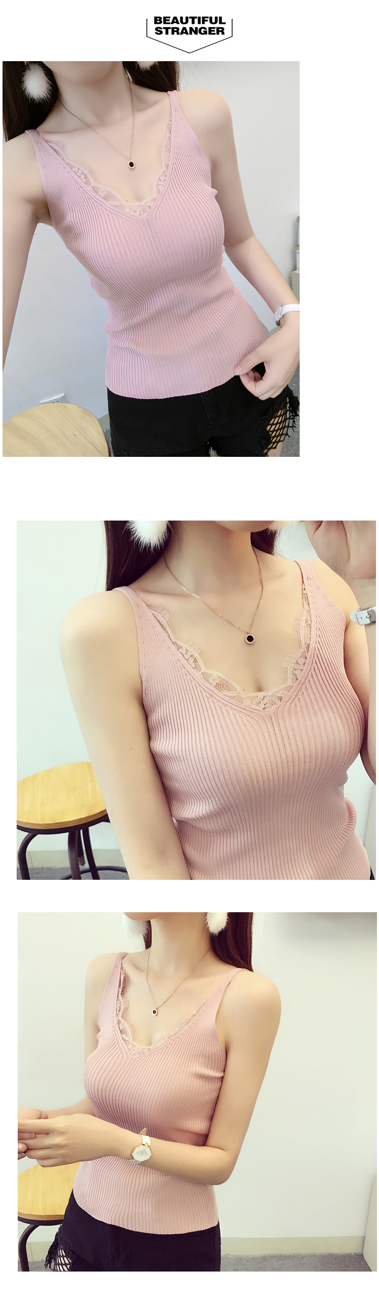 Áo yếm nữ 2017 mới hè hoang dã Đầm ren cổ chữ V chạm đáy áo thun Áo thun dáng lửng dáng lửng áo kiểu nữ đẹp tuổi 40
