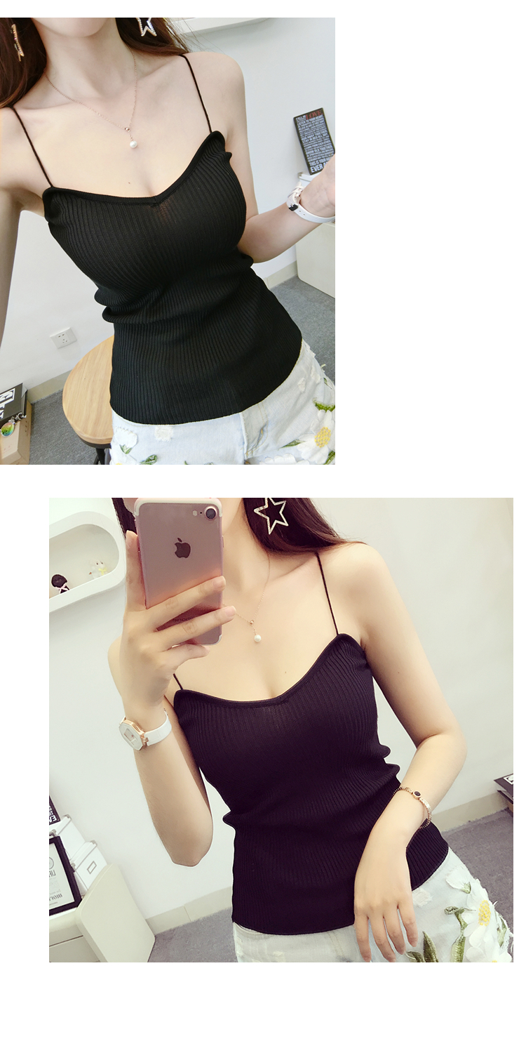 Mùa hè gợi cảm V-cổ mỏng dây đeo vai yếm nữ ngắn đoạn bên trong mặc áo không tay đan đáy áo sơ mi thủy triều áo nữ đẹp