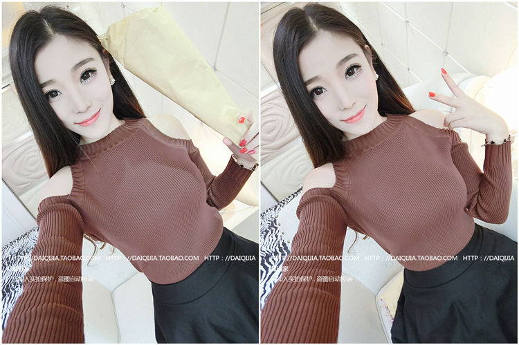 Thu đông 2016 phiên bản mới của Hàn Quốc cổ tròn quây rỗng quây dài tay áo len cổ lọ áo len nữ cao tuổi
