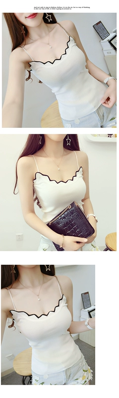 Mùa hè phiên bản mới của Hàn Quốc hoang dã sóng cổ mỏng dây đeo vai đan dây đeo bên trong mặc áo không tay áo kiểu đẹp