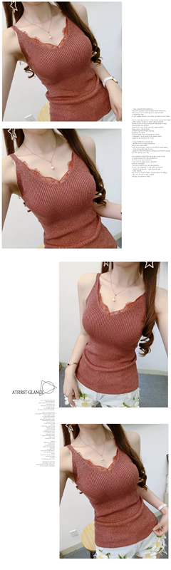 Mùa hè lông mi ren móc hoa cổ chữ V sáng lụa đan áo yếm nữ ngắn đoạn bên trong mặc áo không tay chạm đáy đồ nữ đẹp