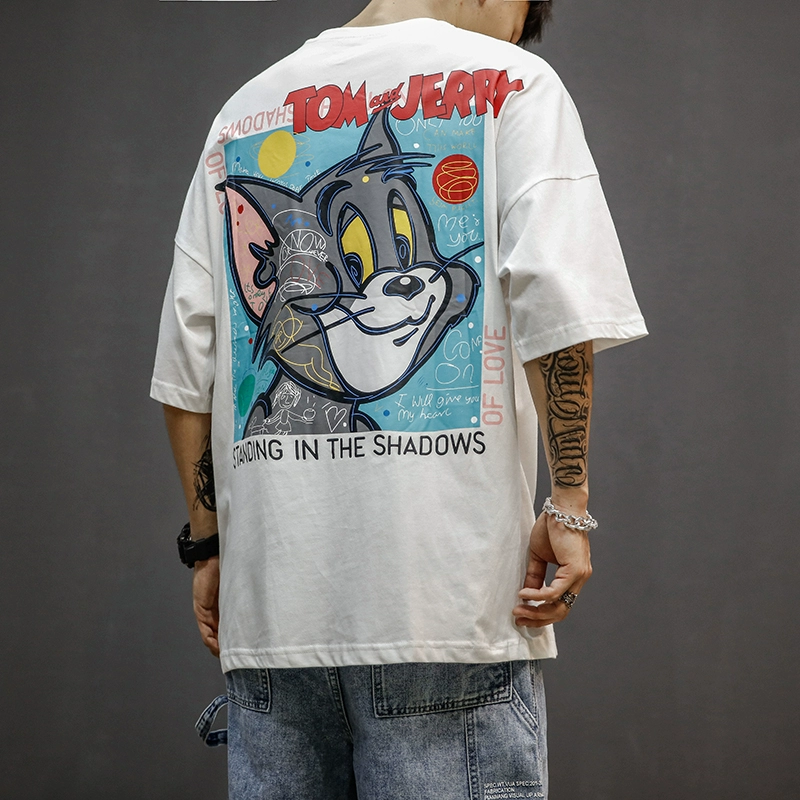 Những người yêu thích mặc siêu hot xu hướng hè mới 2020 cotton nguyên chất lỏng hoạt hình mèo và chuột in áo thun ngắn tay - Áo phông ngắn