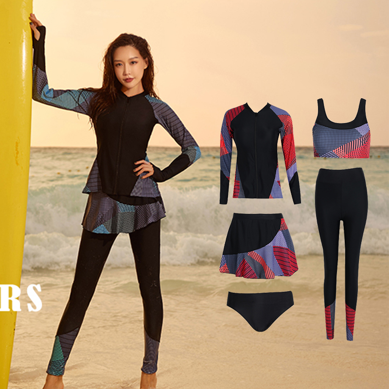 Large size swimsuit woman two-piece chubby mm200 catfish Belly Button Slim Conservative Long Sleeve Long Pants Spa Diving Suit Five Pieces