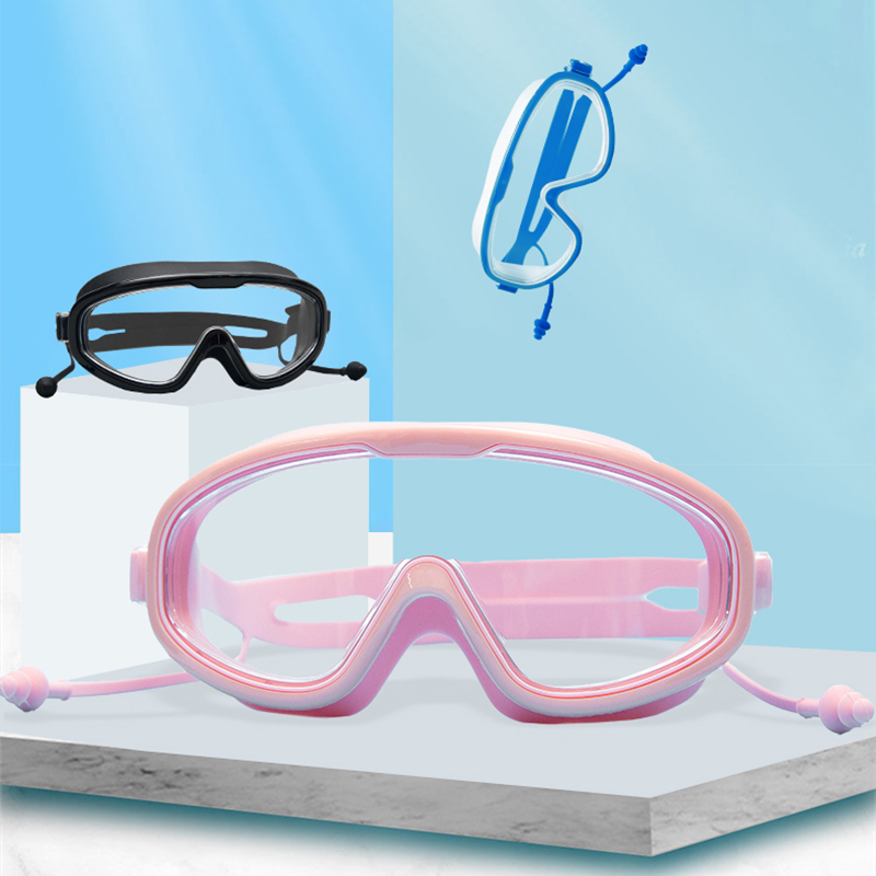 High definition integrated large frame diving mirror electroplating flat light waterproof goggles men and women universal anti-fog swimming goggles with earplugs