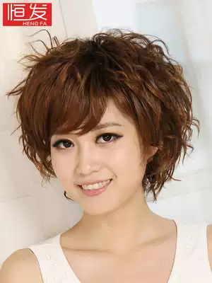 Wig women short hair short curly hair fashion women fluffy curly hair hairstyle women oblique bangs wig natural simulation summer