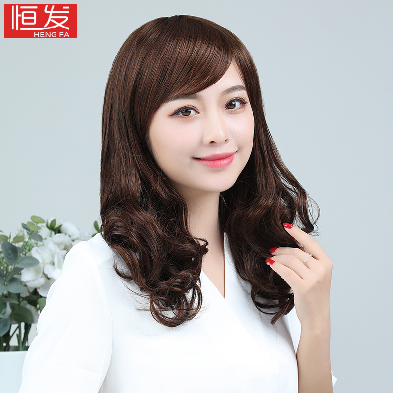 Wig female long hair long curly hair big wave full headgear realistic natural medium long hair headgear mother real wig summer