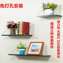 Punch-free wall rack one-word partition wall-mounted flower rack wrought iron bookshelf decoration living room bedroom balcony