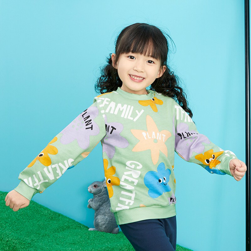 Ge Ruijia children's clothing 2022 spring new girls pullover casual top green hard-working farm knitting