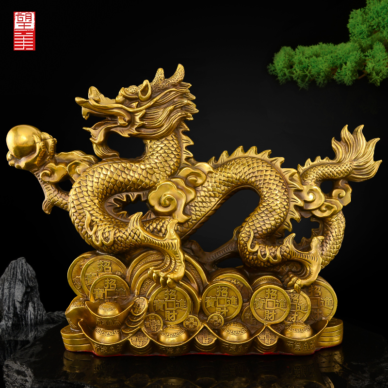 Bronze Dragon Pendulum Piece Craft Gift Pendulum decoration pure bronze Qinglong Living room Sheng Shicheng Dang Pao Xiang Long No. 1 Xiao Long