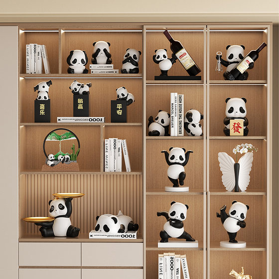 熊猫软装高级感展示柜摆件现代轻奢乔迁新居全套客厅红酒架装饰品