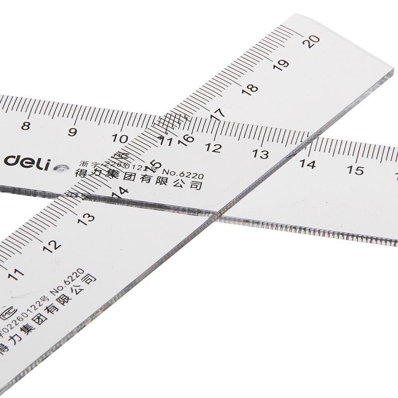 Deli 20cm organic ruler 20cm Transparent plastic ruler 6220 student office student ruler