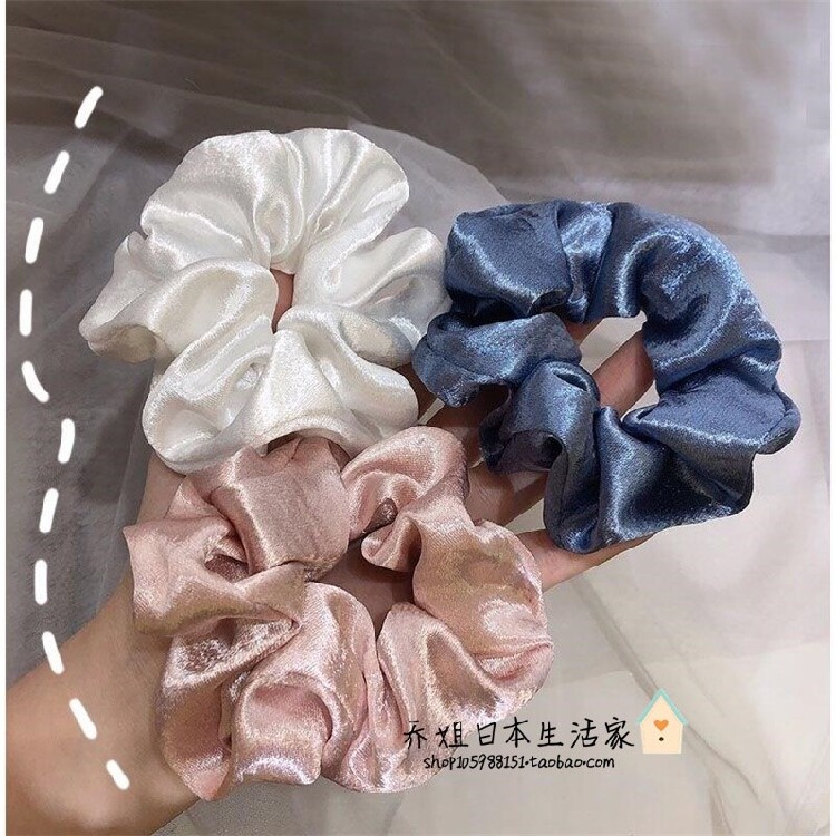 Japanese GP retro large intestine hair ring mercerized satin pure colour cloth for women's leather gluten brief ponytail hair ring