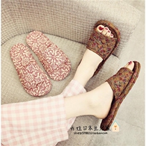 Japanese linen fabric fabric Slipper men and women GP spring and summer home indoor wood floor silent soft bottom cool