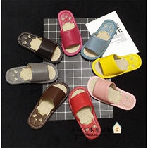Japanese parent-child breathable genuine leather flax gp sandals men and women Summer home indoor non-slip silent slipper children