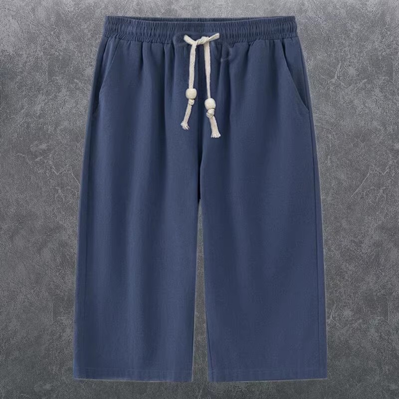 Solid Color Simple Men's Cropped Pants Classic Drawstring Elastic Waist Mid-Length Pants Trendy Large Size Casual Loose Shorts for Men Solid Color Simple Men's Cropped Pants Classic Drawstring Elastic Waist Mid-Length Pants Trendy Large Size Casual Loose Shorts for Men