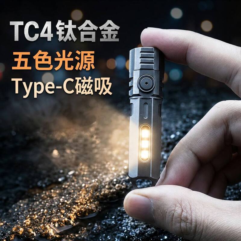 Titanium Alloy Edc Mini Ultra-Small Bright Flashlight Keychain Five Colors Student Dormitory Magnetic Portable Miniature