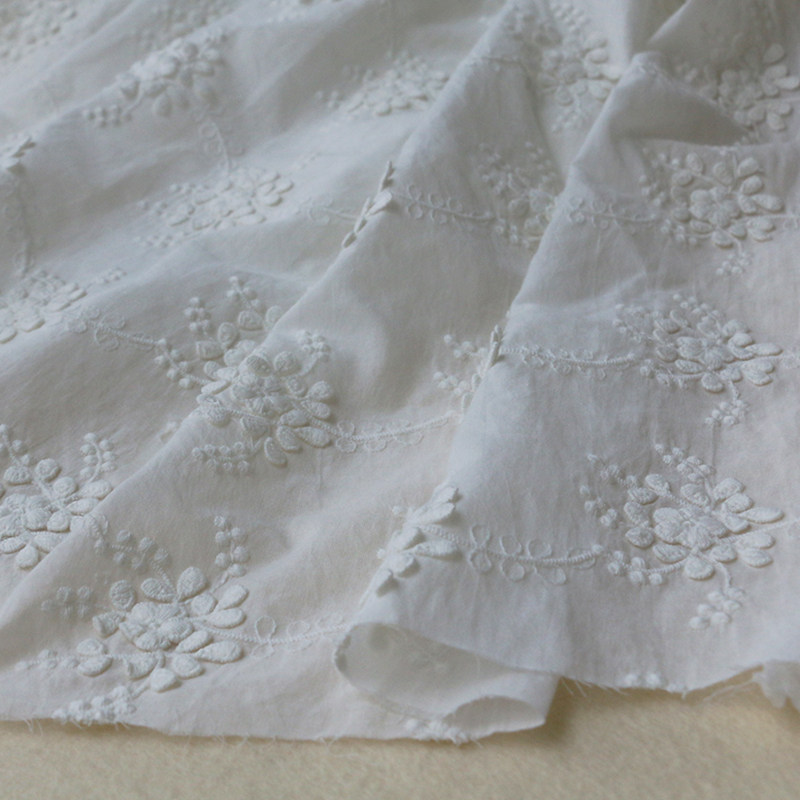 White cotton fabric three-dimensional cotton embroidery cotton skirt girl clothing fabric light, soft and close-fitting