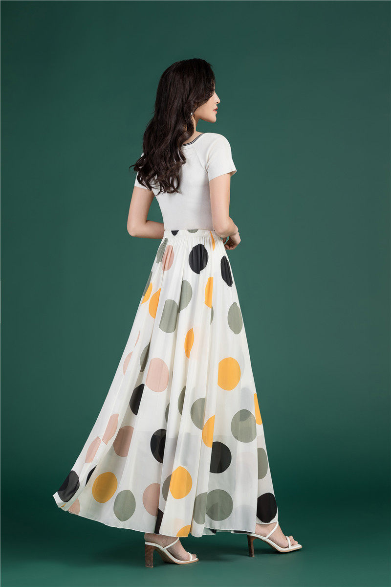 Female Summer Elegant Plus Size 4XL 5XL 6XL Fashion Polka Dot Black Chiffon Long Maxi Ladies Skirts for Womens