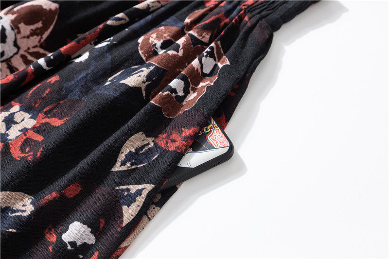 Female Cotton Linen Autumn Vintage Plus Size a-line High Waist National Fashion Big Flower Maxi Ladies Skirts for Womens