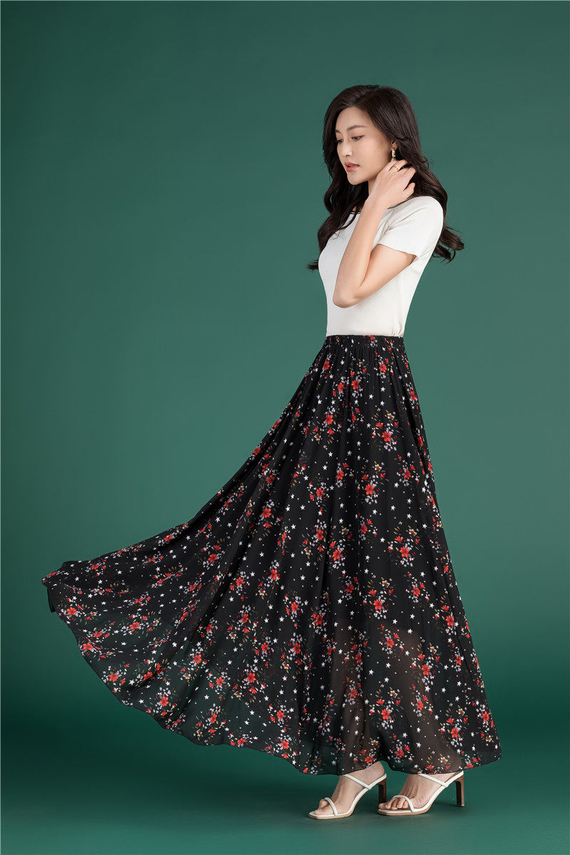 Female Summer Elegant Plus Size 4XL 5XL 6XL Fashion Polka Dot Black Chiffon Long Maxi Ladies Skirts for Womens