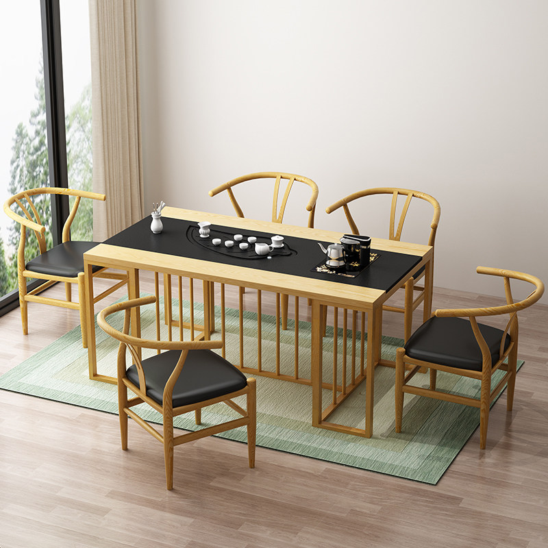 Tea Table Chair Composition Brief Modern Office Commercial Tea Tea Terrace Iron Art Creativity Fire stone Gongfu Tea a few