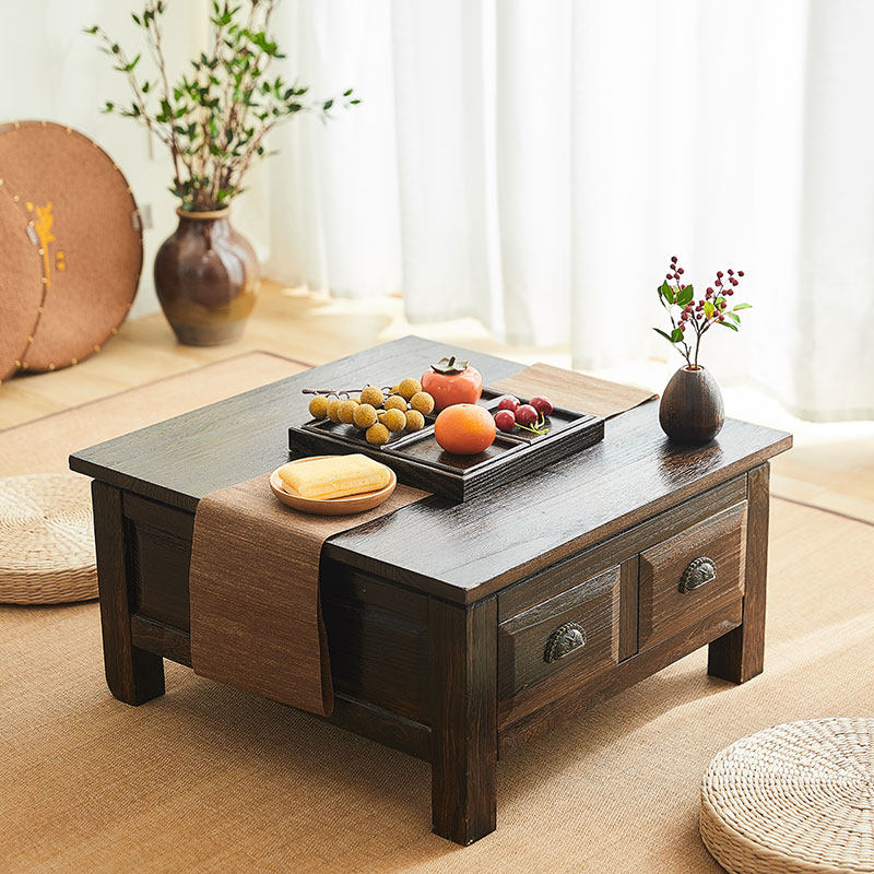 Chinese solid wood bay window small tea table Japanese Tatami small table Kang table Household tea table Tea room storage low table Tea table