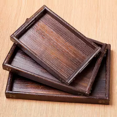 Pastoral style Japanese solid wood tea plate tray Hotel teahouse fruit plate Snack plate Rectangular wooden dinner plate set